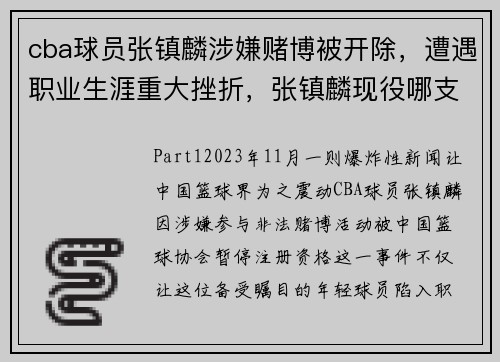 cba球员张镇麟涉嫌赌博被开除，遭遇职业生涯重大挫折，张镇麟现役哪支cba球队