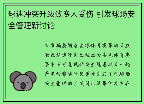 球迷冲突升级致多人受伤 引发球场安全管理新讨论