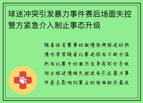 球迷冲突引发暴力事件赛后场面失控警方紧急介入制止事态升级